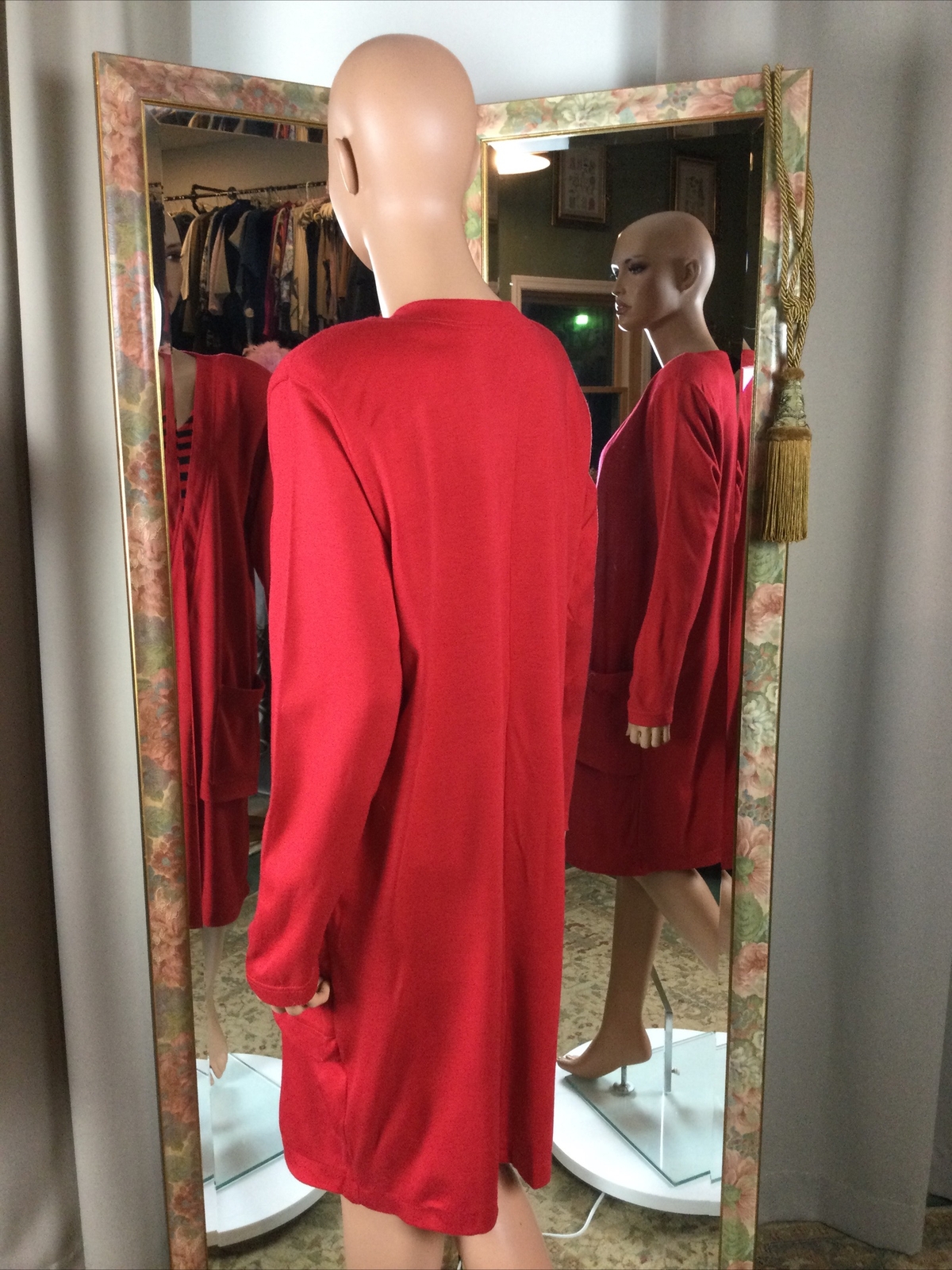 Vintage California Gold Rush Red & Black Strip Knit Dress Sz 16 Bust 46” Pockers