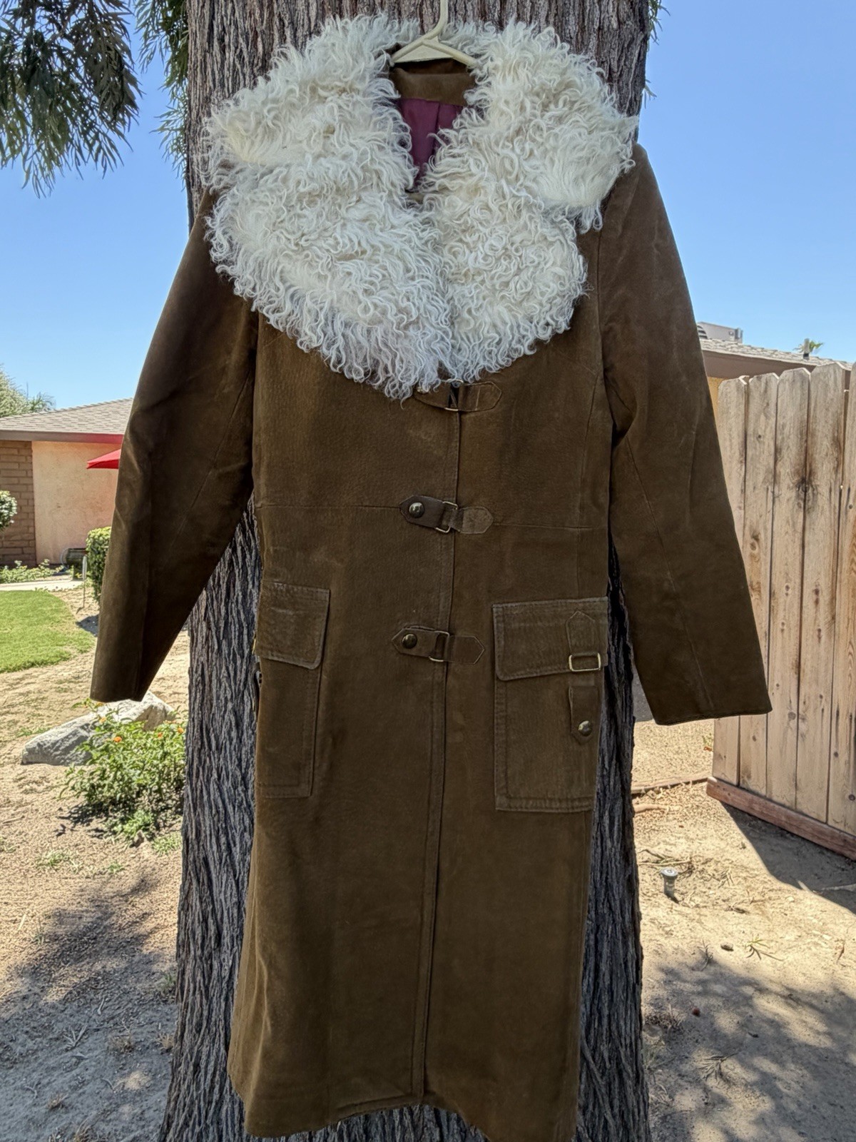 Vintage Rare Jeno de Paris Mid-length Trench Suede Coat -Tibetan Lamb Fur