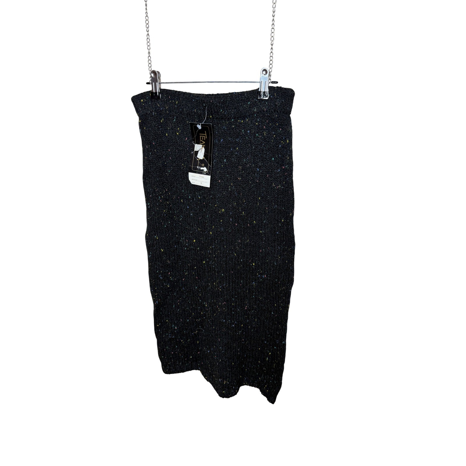 Teanna Vintage Confetti Knit Midi Skirt Black Multicolor Fleck Small NWT