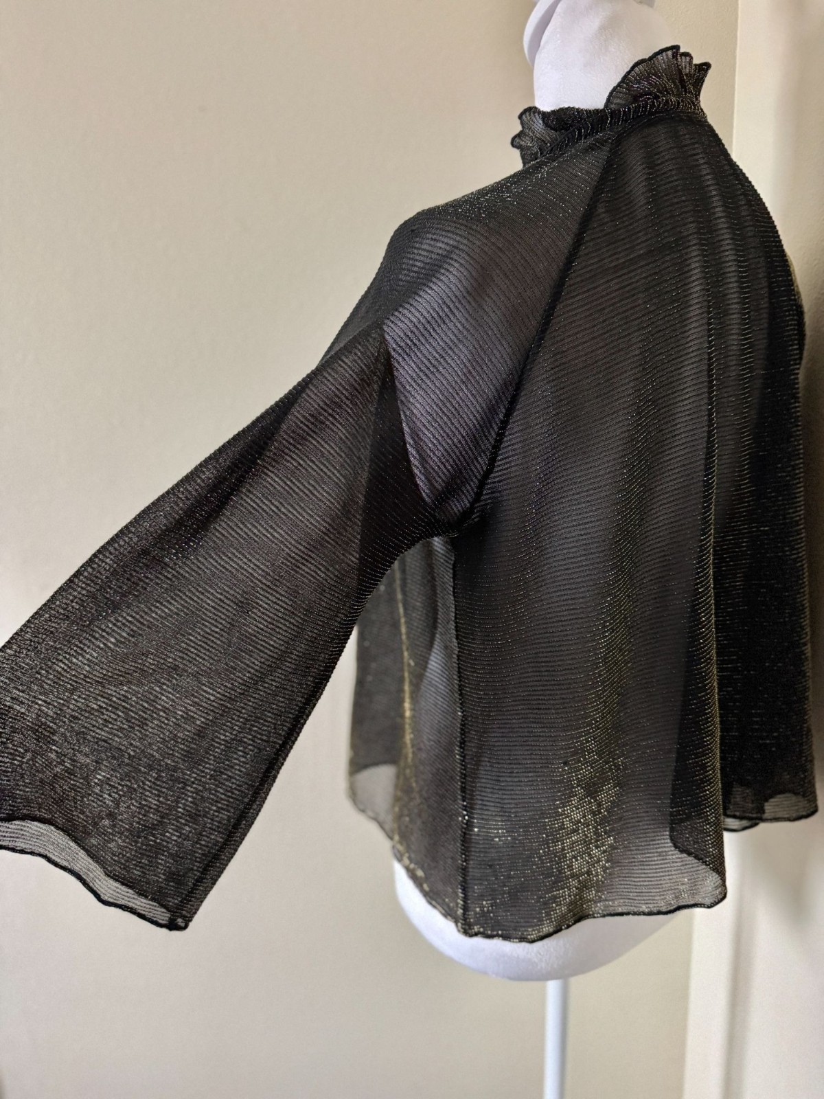 Vintage 1970s Black And Gold Sheer Blouse Top