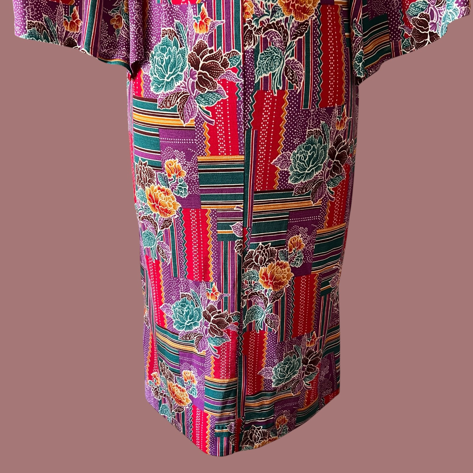 Vintage 70s Abstract Floral Patterned Dress with Angel Wing Sleeves