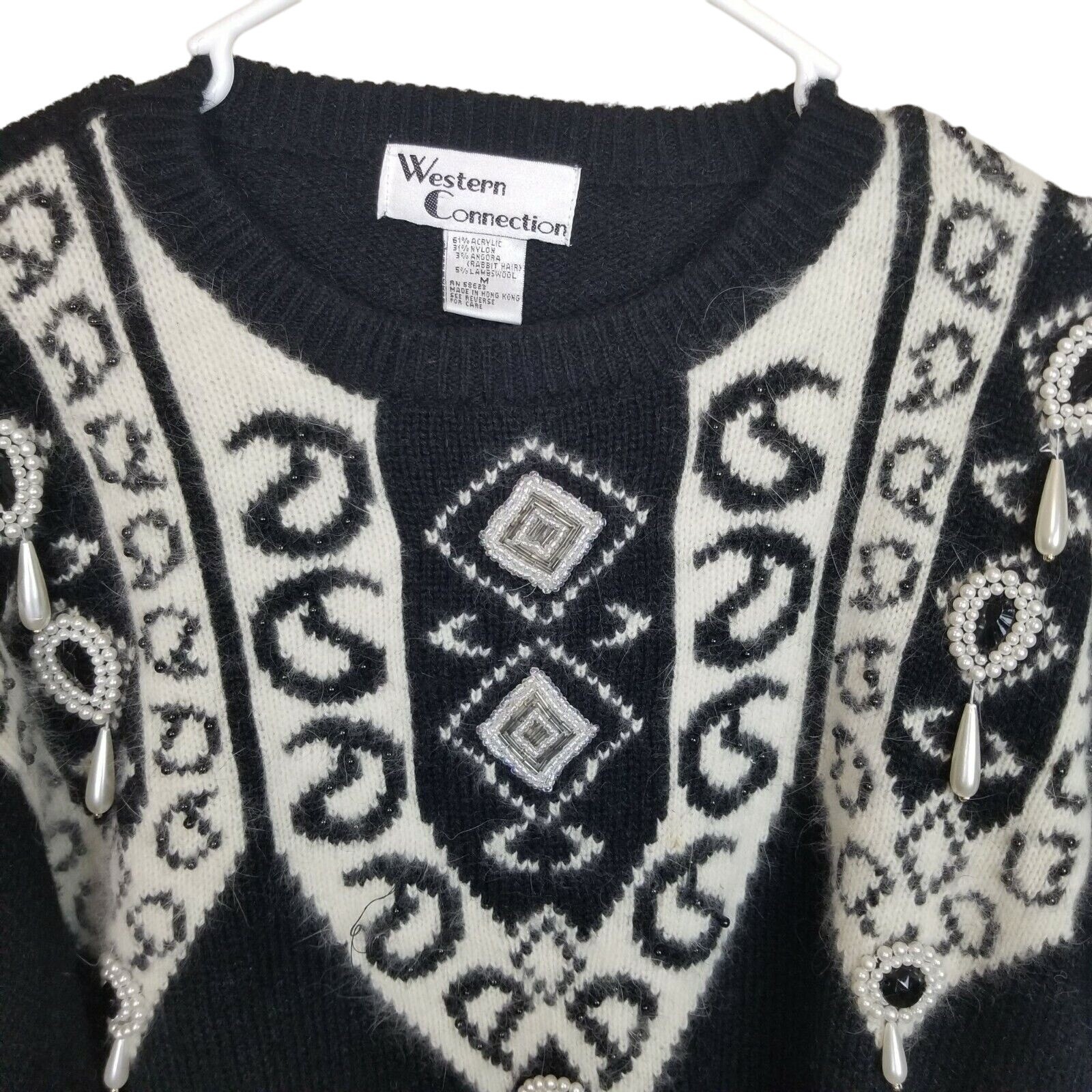 Vintage Womens Angora Lambswool Western Pearl Sweater Sz M Cowgirl Southwestern