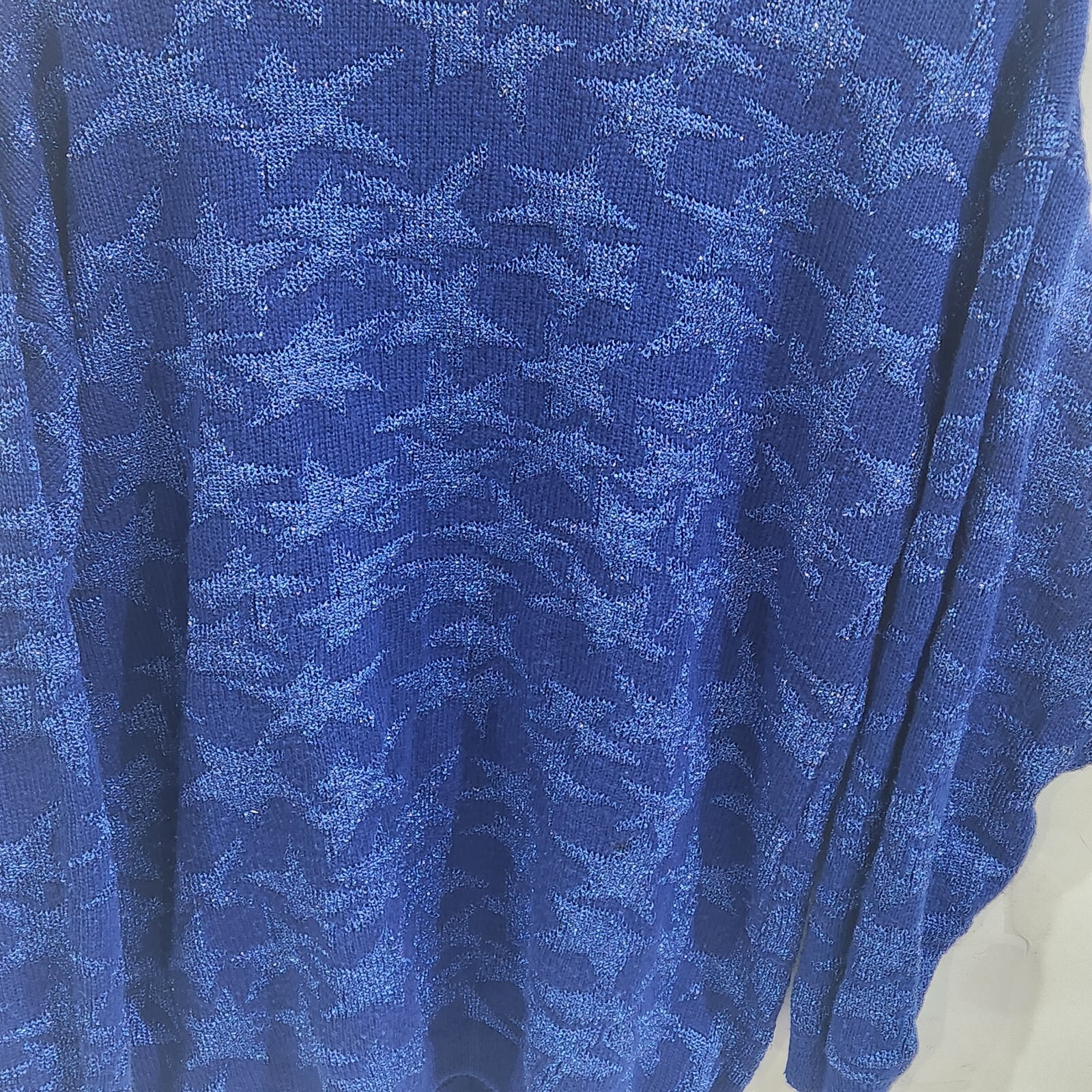 VTG y2k Women’s Blue Super Star Metallic Sparkle Knit Sweater L collar tunic
