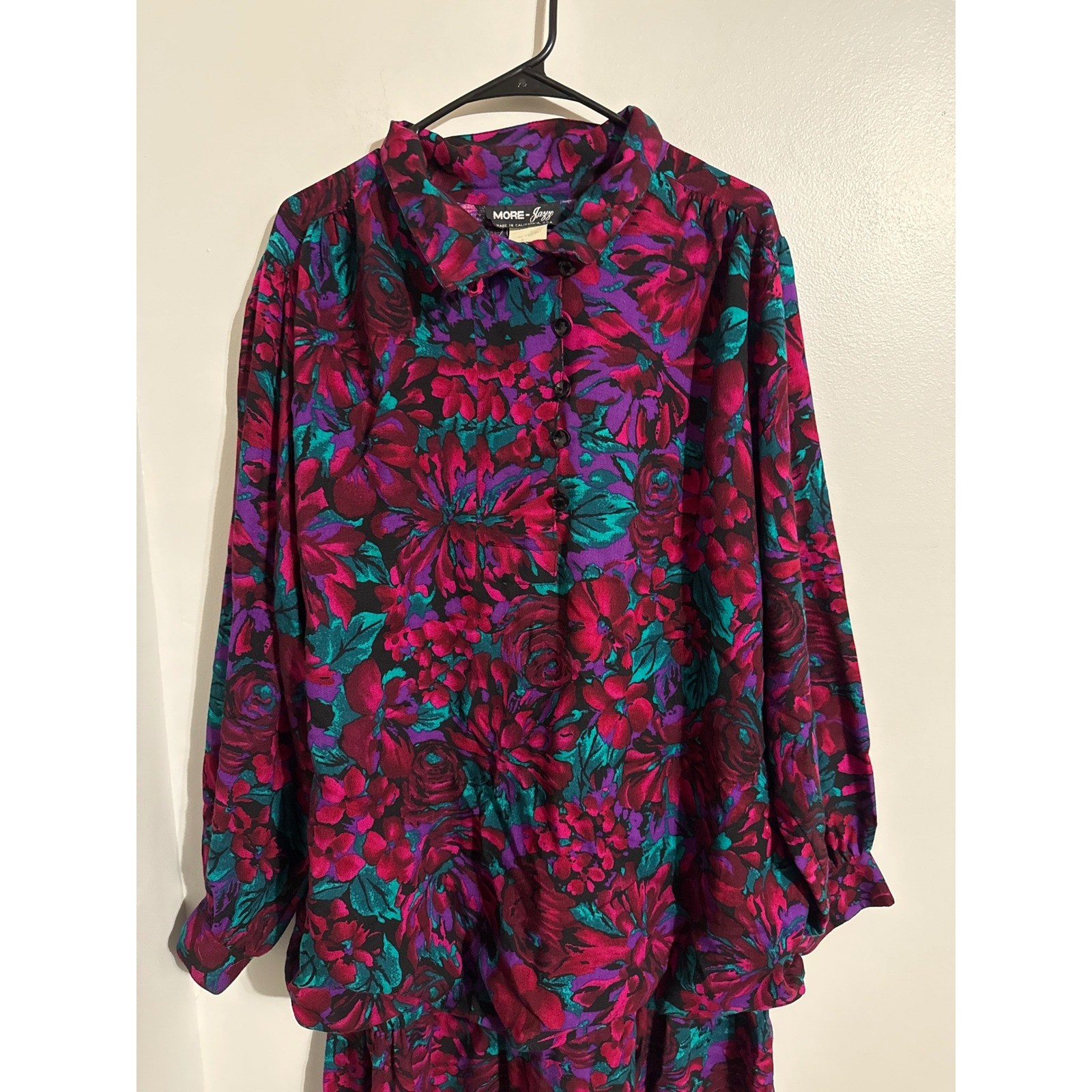 Vintage 80s-90s More Jazz Vintage Floral Midi Dress Long Sleeve Plus Size 20W