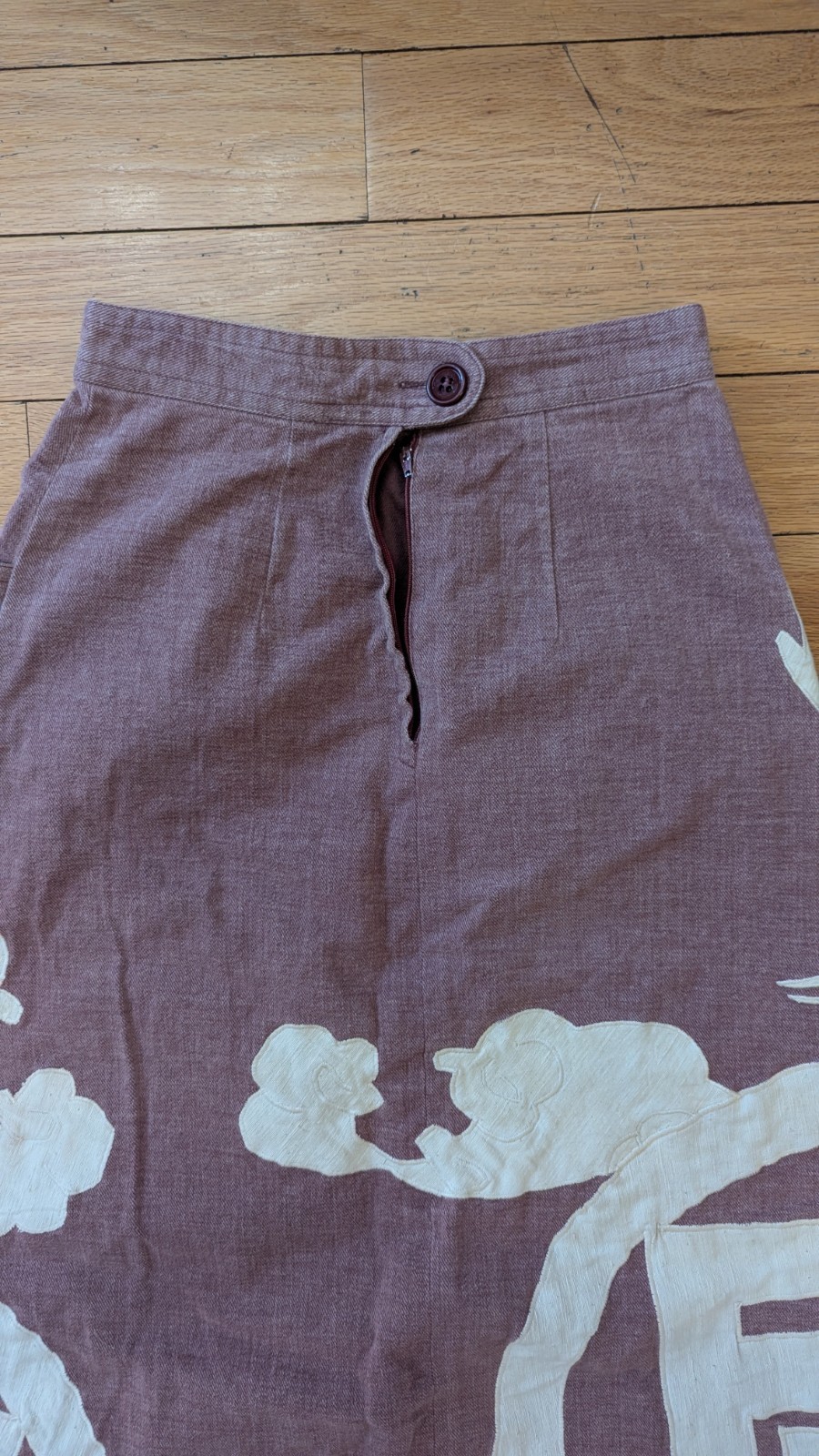 Vintage Boho Artisan A-Line Long Skirt Applique Embroidery Women’s 24