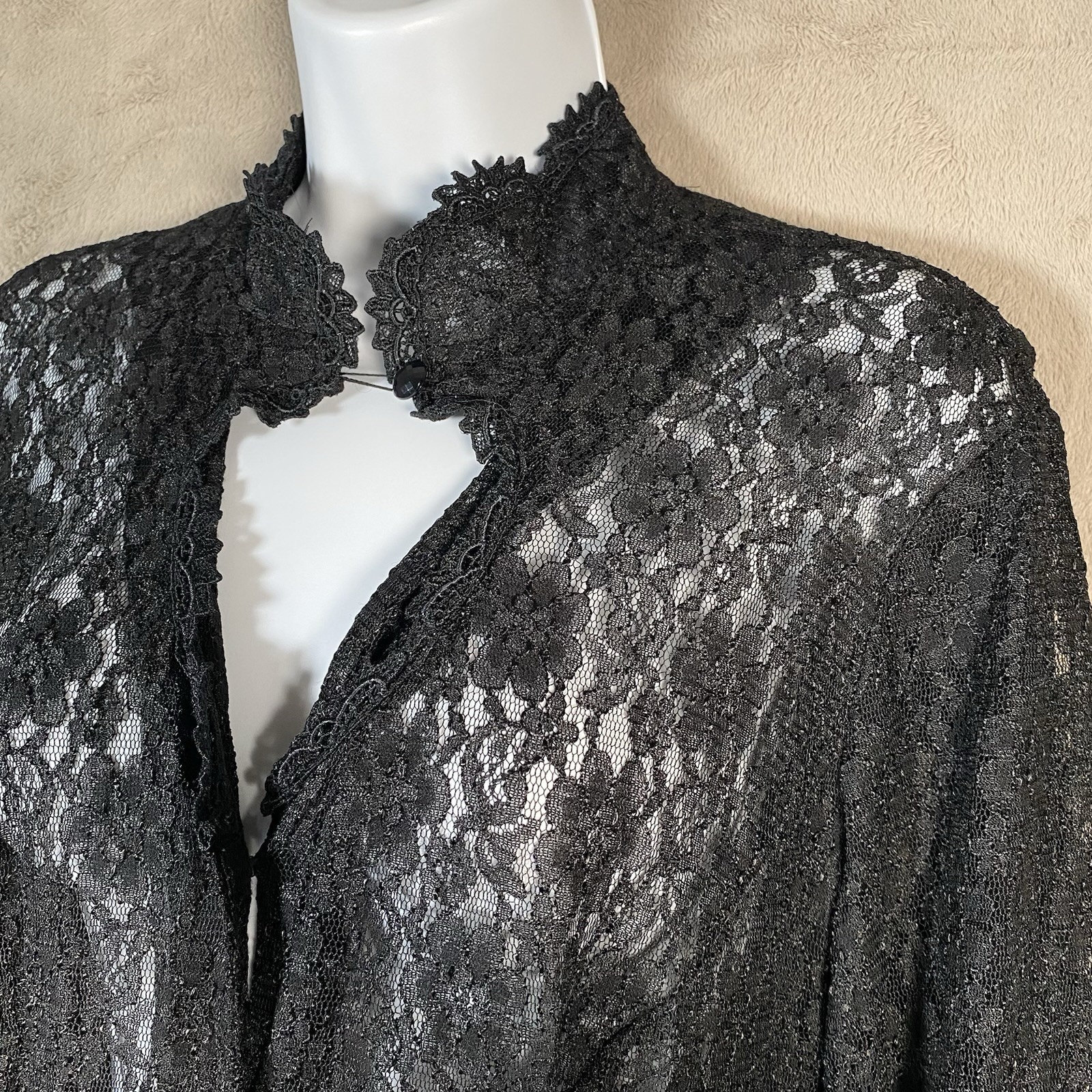 Vintage Black Sheer Lace Cardigan Dress Corset Victorian Gothic Dark Romantic