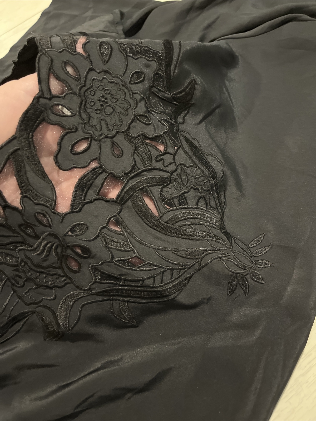 Regina Porter Vintage Black Blouse W/ Embroidery Size 14 NICE