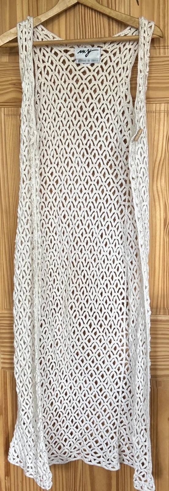 Vintage Knitted By Hand Long Cloak In Swiss Coffee Stylish Cardigan Vest
