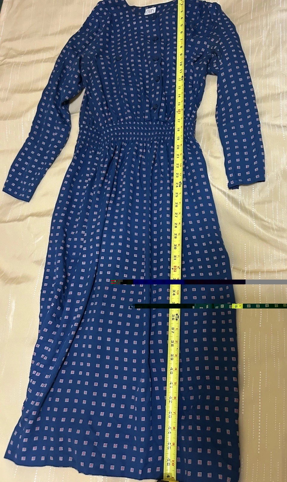 Vintage Dress Medium Blue Red Geometric 80s Does 40s Geek Chic Librarian