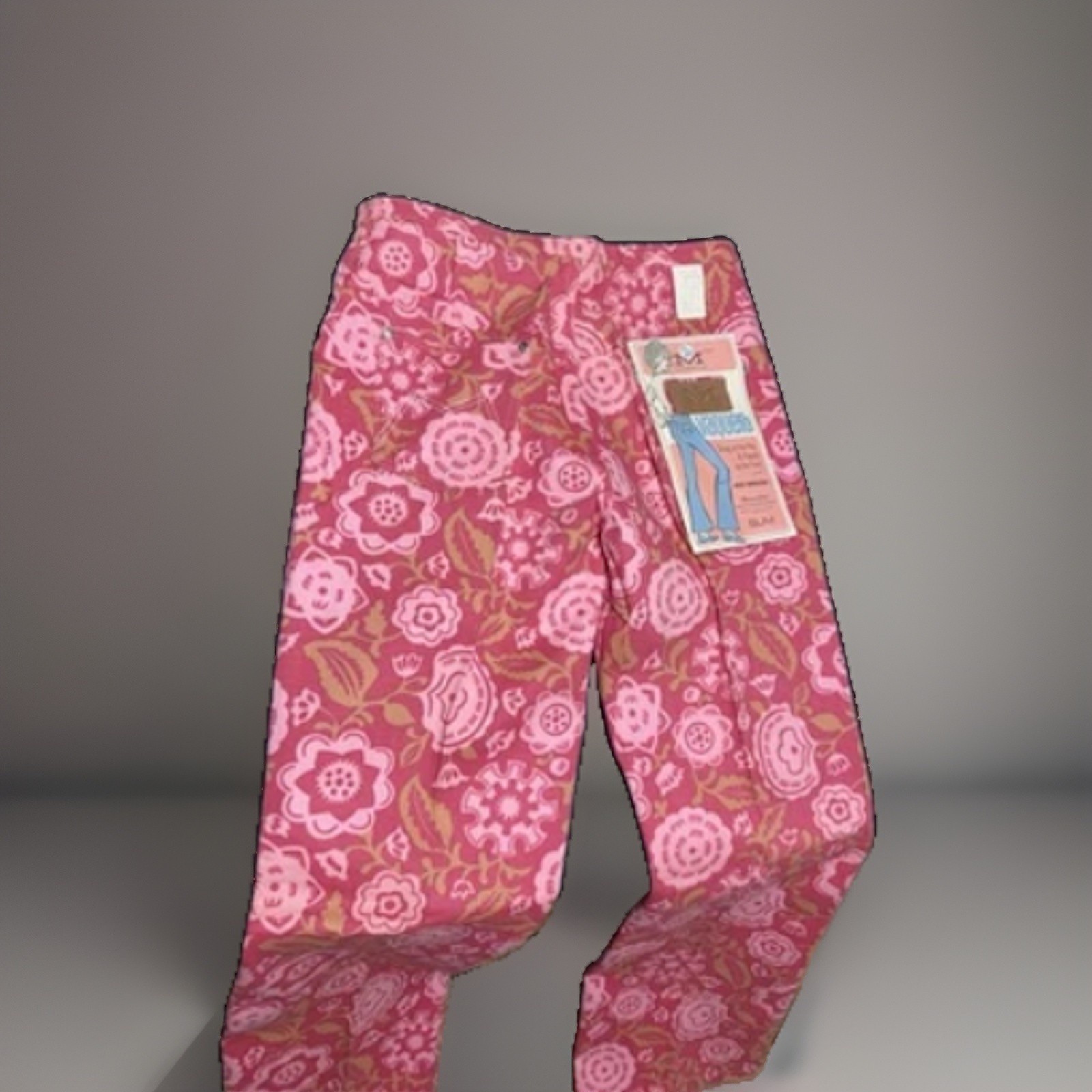 Vtg! 70s Maverick Vaquero Bell Bottom Jeans Pink Floral Deadstock NOS 13/14
