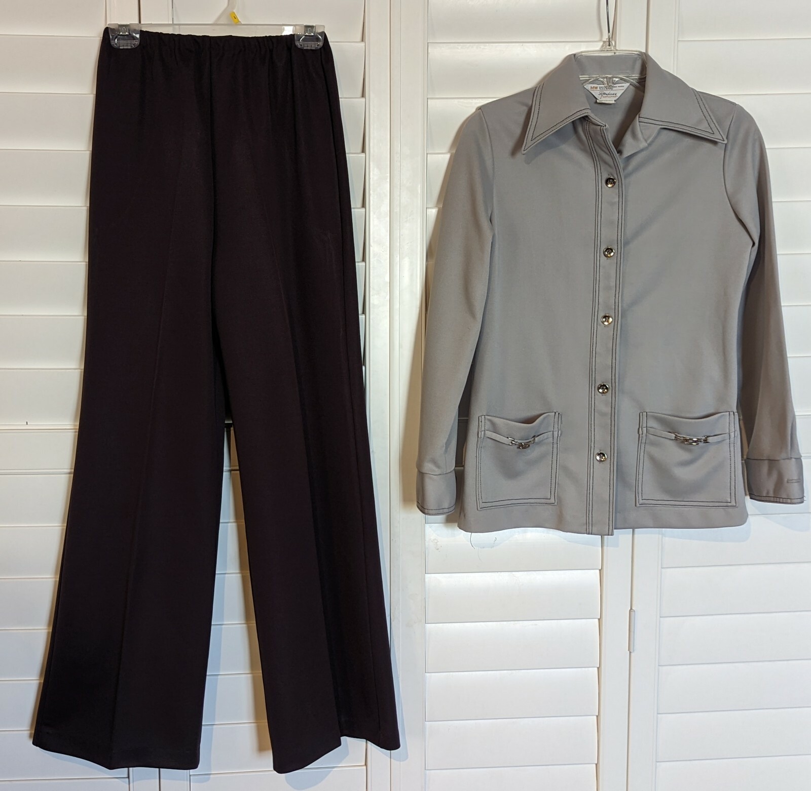 Vintage 70s JC Penny Fashions Leisure Suit Bell Bottom Hippy Retro Grays Sz 10