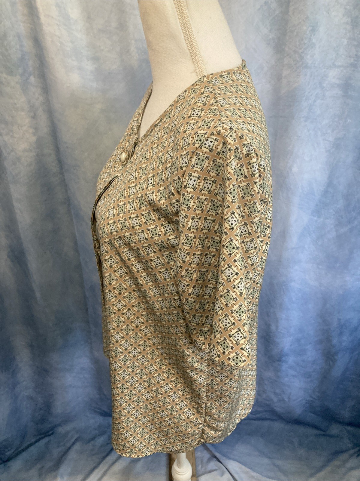 Vtg 90s Notations Geometric Tile Blouse Earth Tone Mod Career Shell Top Retro