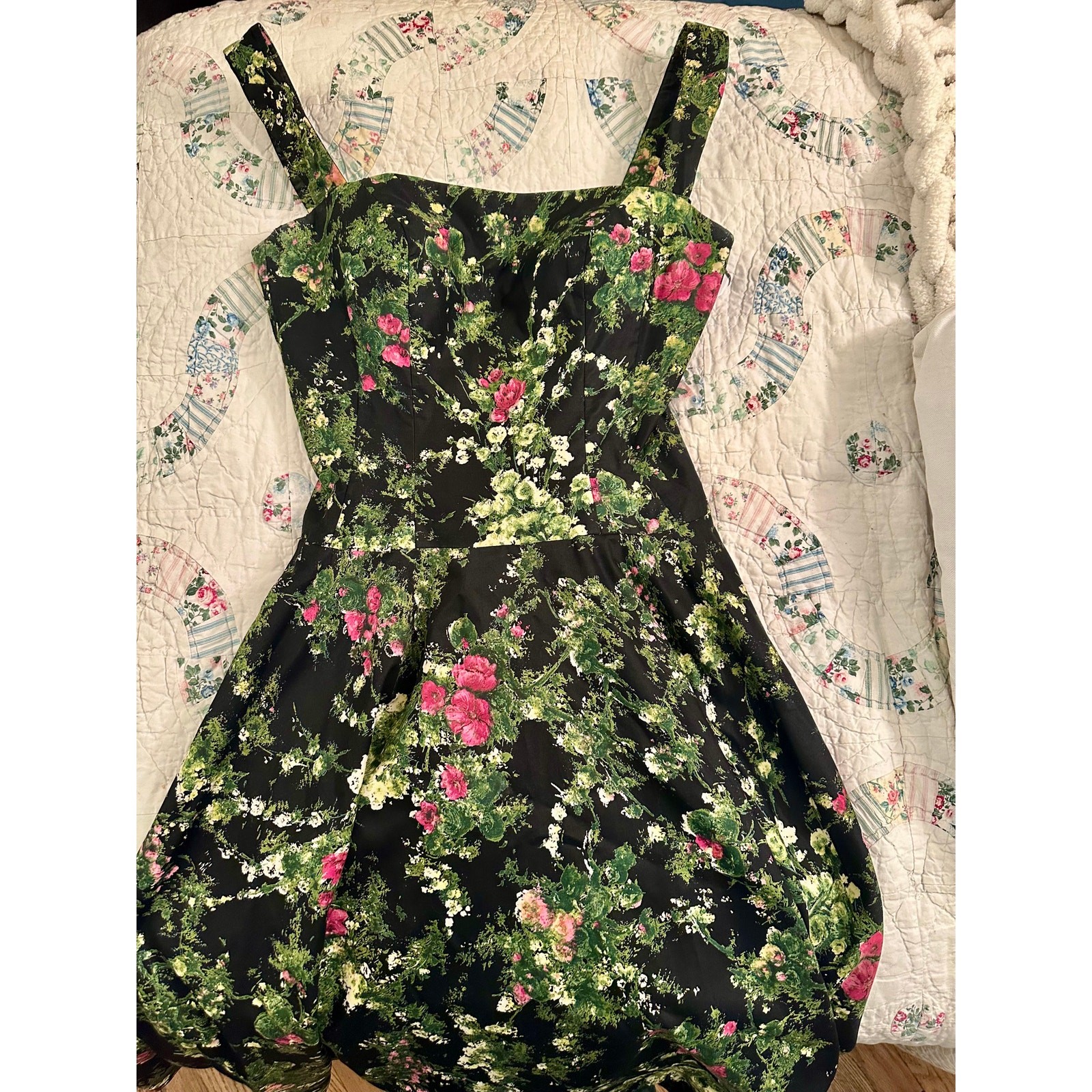 VINTAGE FIFTIES GRENELLE ESTEVEZ FLORAL PRINT CIRCLE SKIRT POLISHED COTTON DRESS