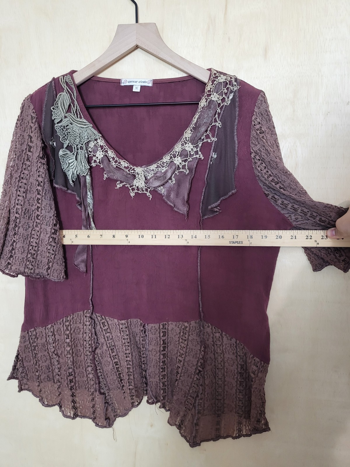 Size:14 SPENCER ALEXIS Vtg 2 Piece Top Skirt Burgundy Gothic Boho Romantic