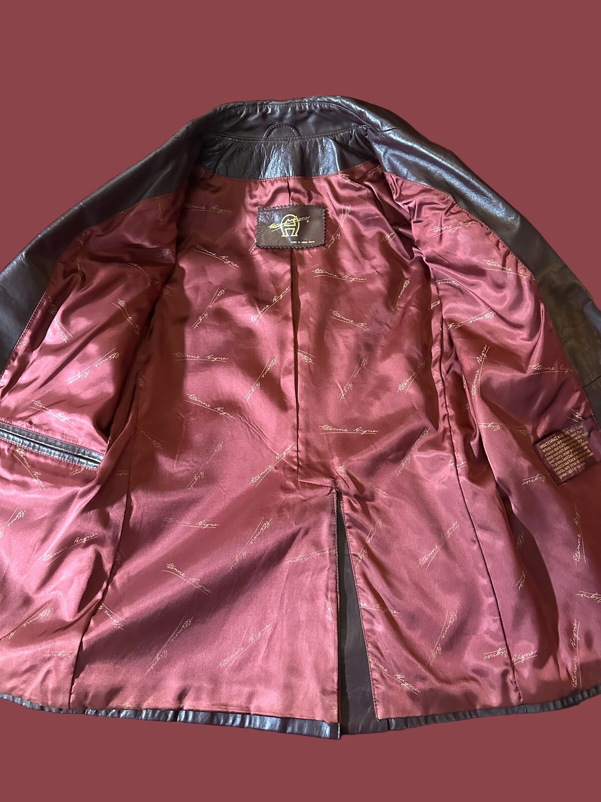 ✨Vintage Etienne Aigner Leather Coat Jacket Size 6, Burgundy Excellent Condition