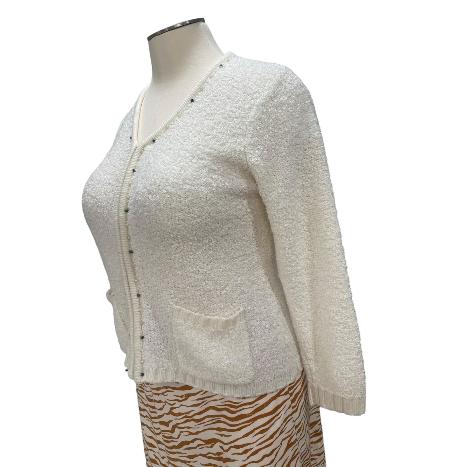 Vtg Rochelle California Womens L Boucle Knit Cardigan Retro Classic Grannycore
