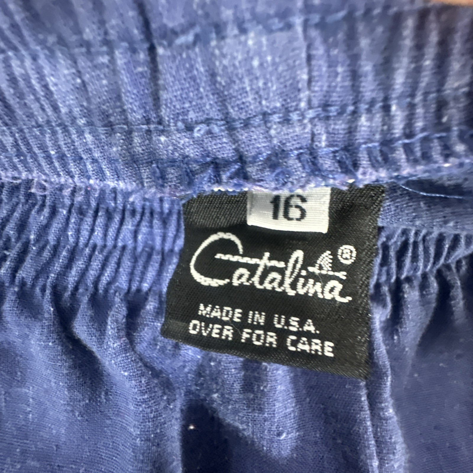 Vtg Elastic Waist Pull On Pants 10/12 Med Blue 29.5 Inseam Nautical Cotton Blend
