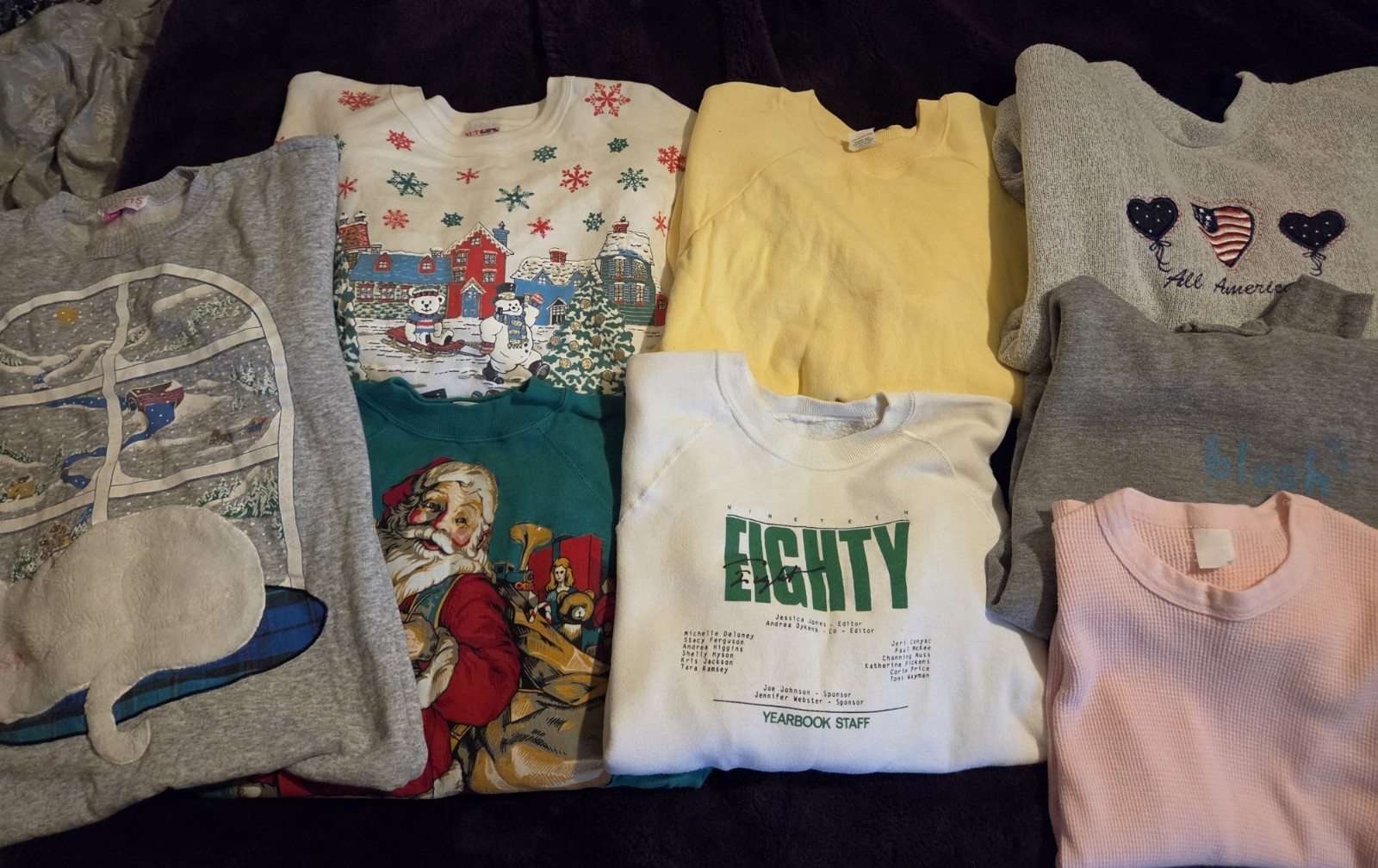 Lot 8 Vtg 80s 90s Kitschy Sweatshirts Russell Tri blend Kittens Christmas M L XL