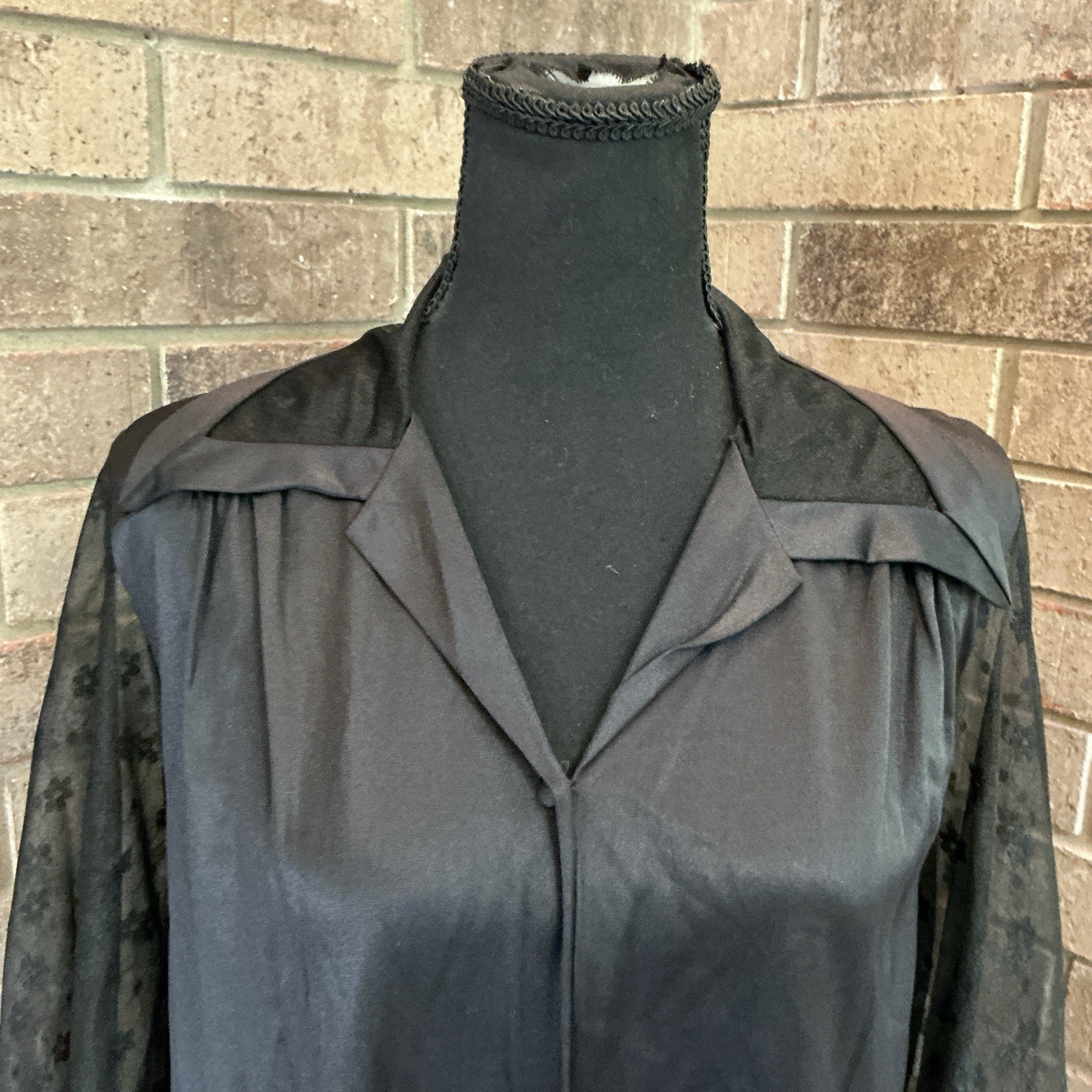 70s VINTAGE Maidenform Dreamwear Black Sheer Nylon Blouse Size S USA Made #2902