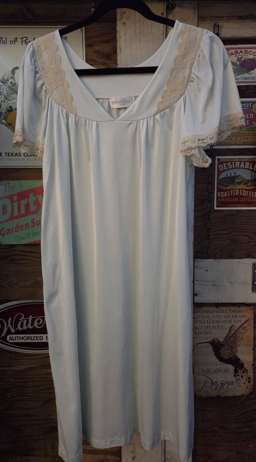 Vintage SANS SOUCI Peignoir 2pc Knee Length Gown & Robe Lace Lingerie Size Large