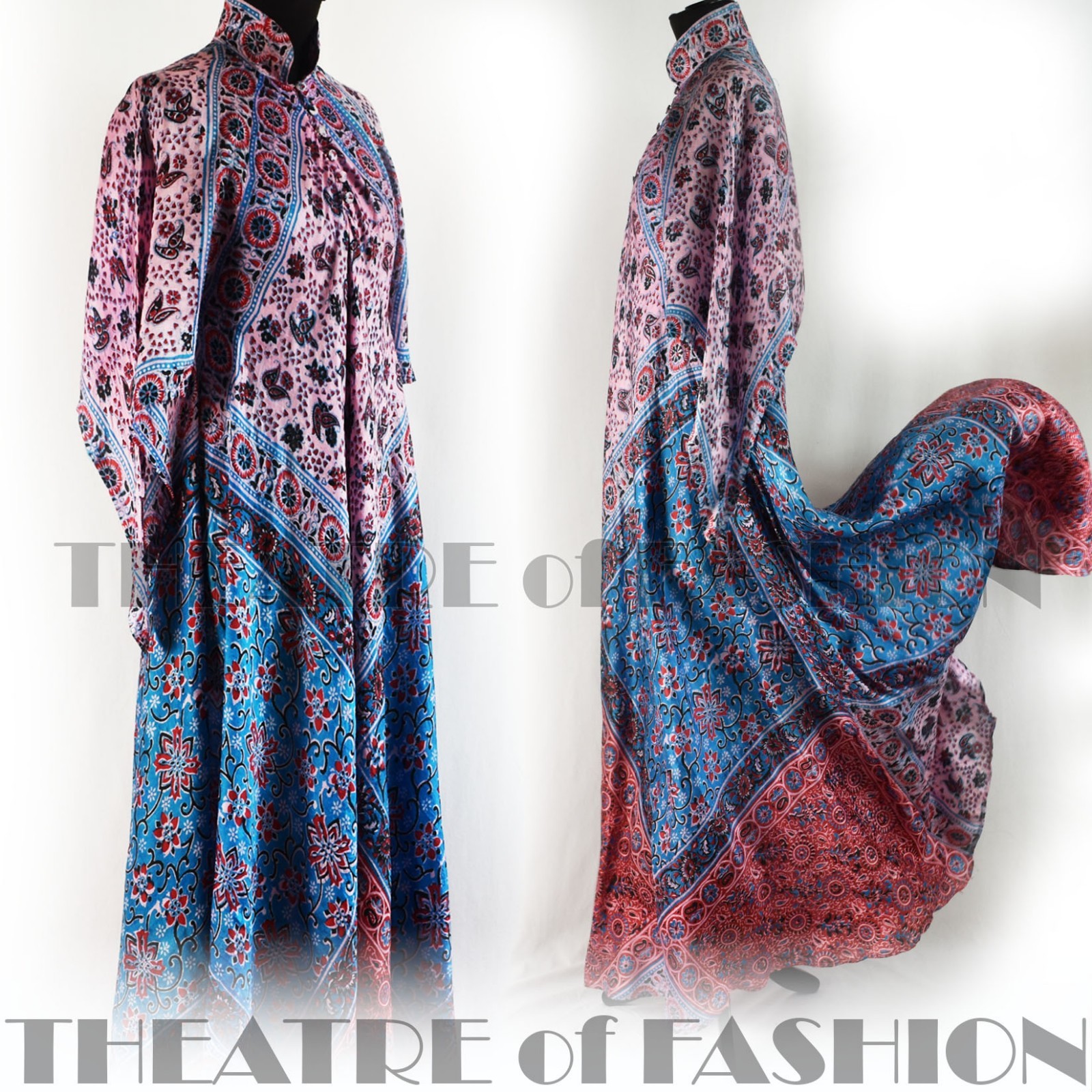DRESS INDIAN SILK VINTAGE KAFTAN 70s WEDDING BOHO HIPPY-LUXE GODDESS M L XL XXL