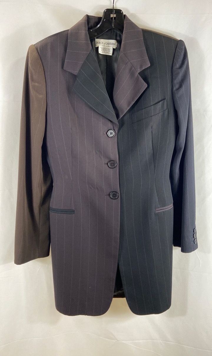 Vintage 90s Dolce & Gabbana Women’s Colorblock Pinstripe Longline Blazer Sz 42