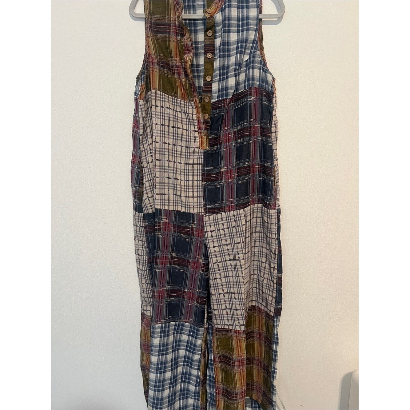 Boho Patchwork Plaid Wide Leg Sleeveless Jumpsuit