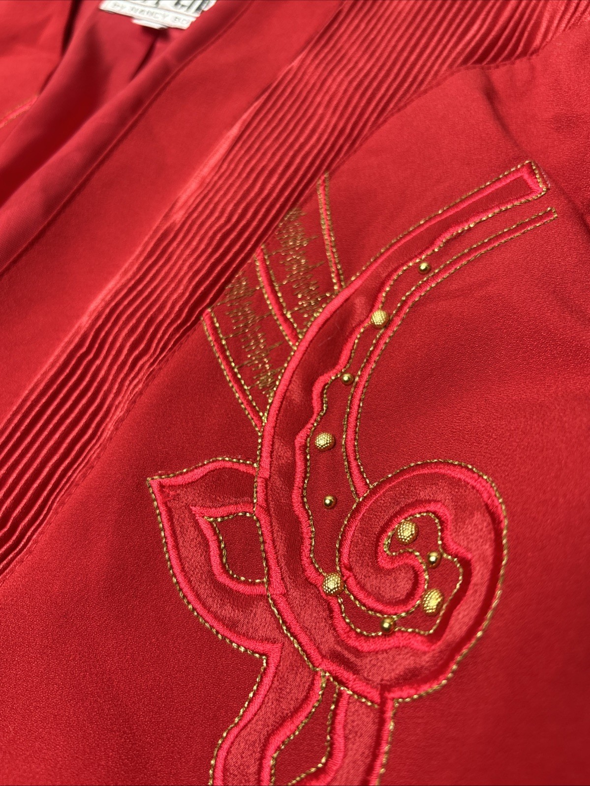 Vtg Nancy Bolen City Girl Embroidered Cropped Blazer Accordion Pleated Sz 8