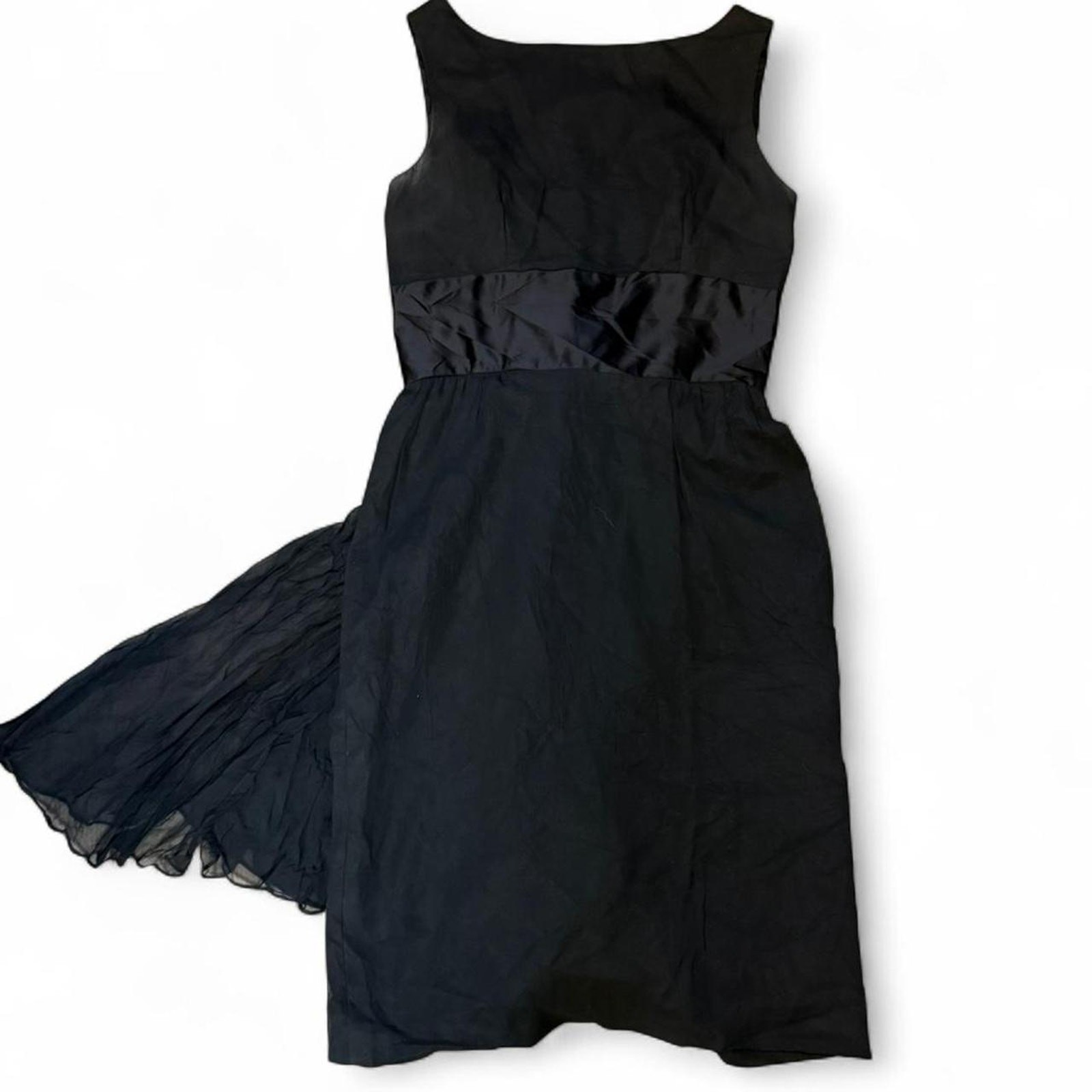 Classic elegant vintage sleeveless black dress w/ satin waistband women size 11