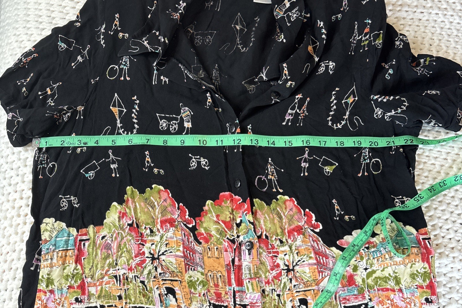 Vintage 80’s Units Blouse, Resort Scene, Doodles, Shoulder Pads Women’s Size XL