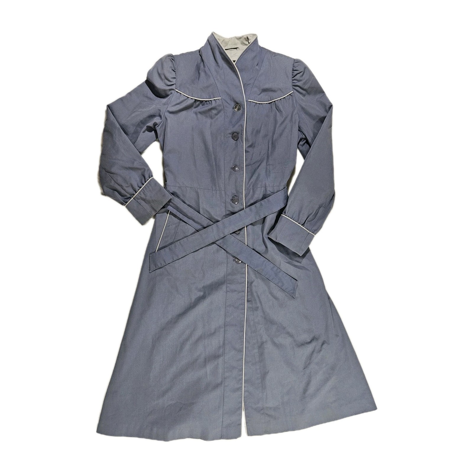 vintage J. Gallery trench coat, 80s 90s minimalist coat, slate blue belted…