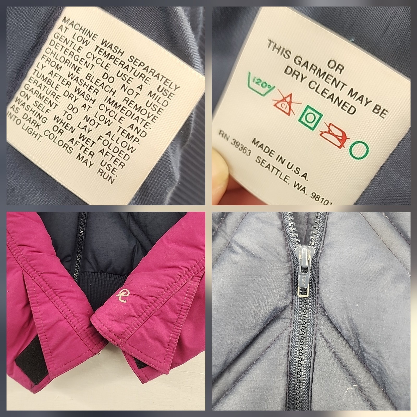 Roffe Vintage Navy Pink Quilted Chevron Puffer Ski Jacket Made in USA Womens XS