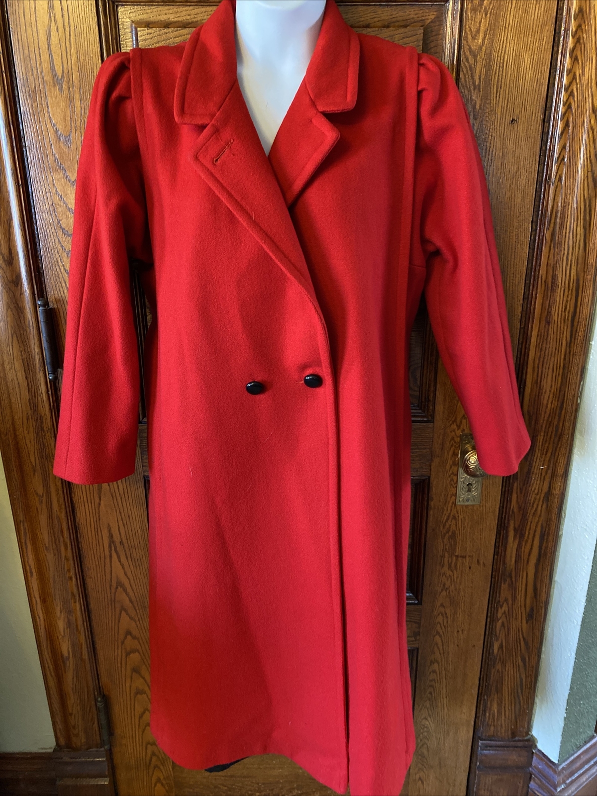Vintage 1980’s LADY SUZETTE Long Red Wool Blend USA Union Made COAT, Size Large