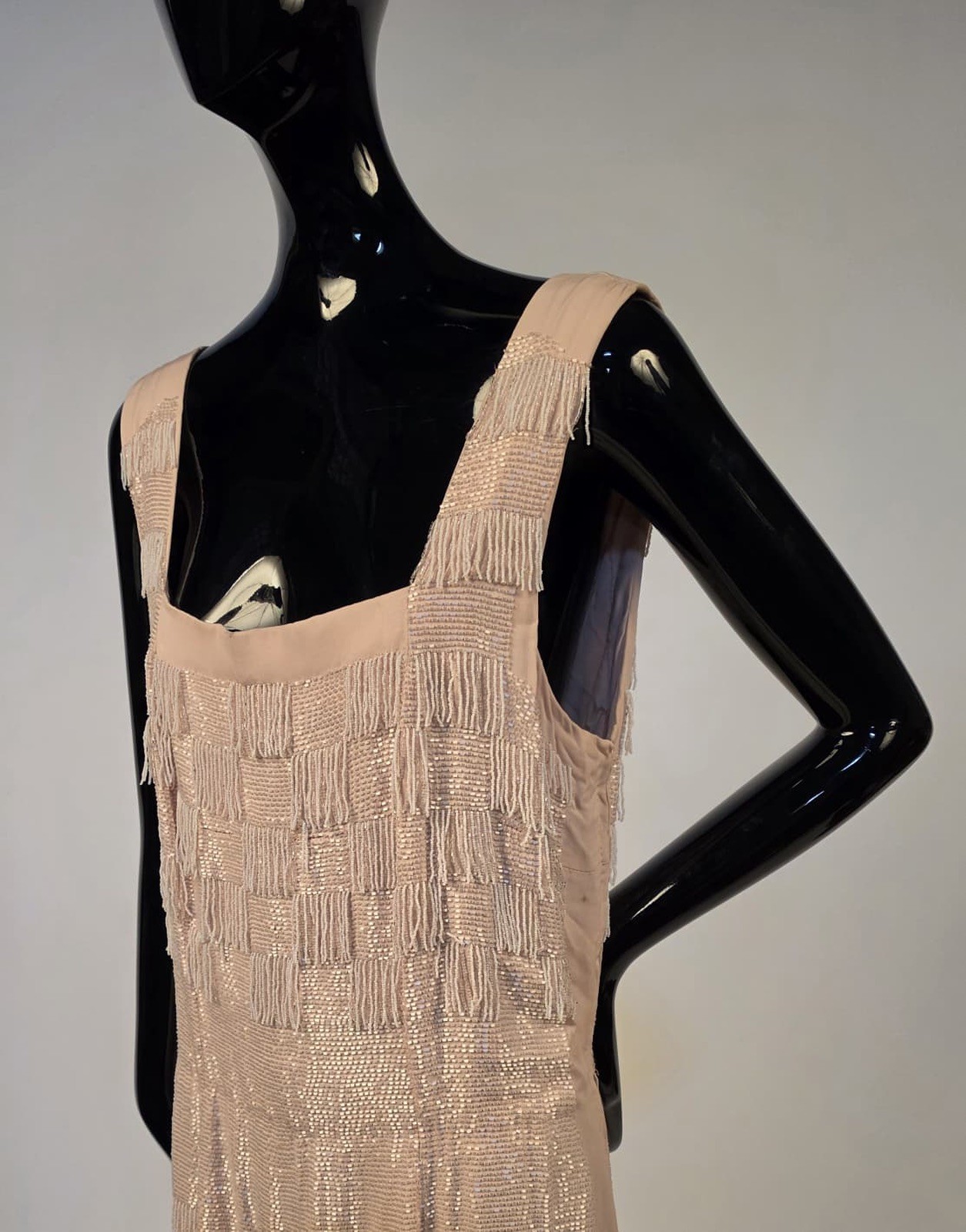 VINTAGE COUTURE UNLABELED JEAN DESSES 1956 CHECK PATTERN BEADED SILK DRESS