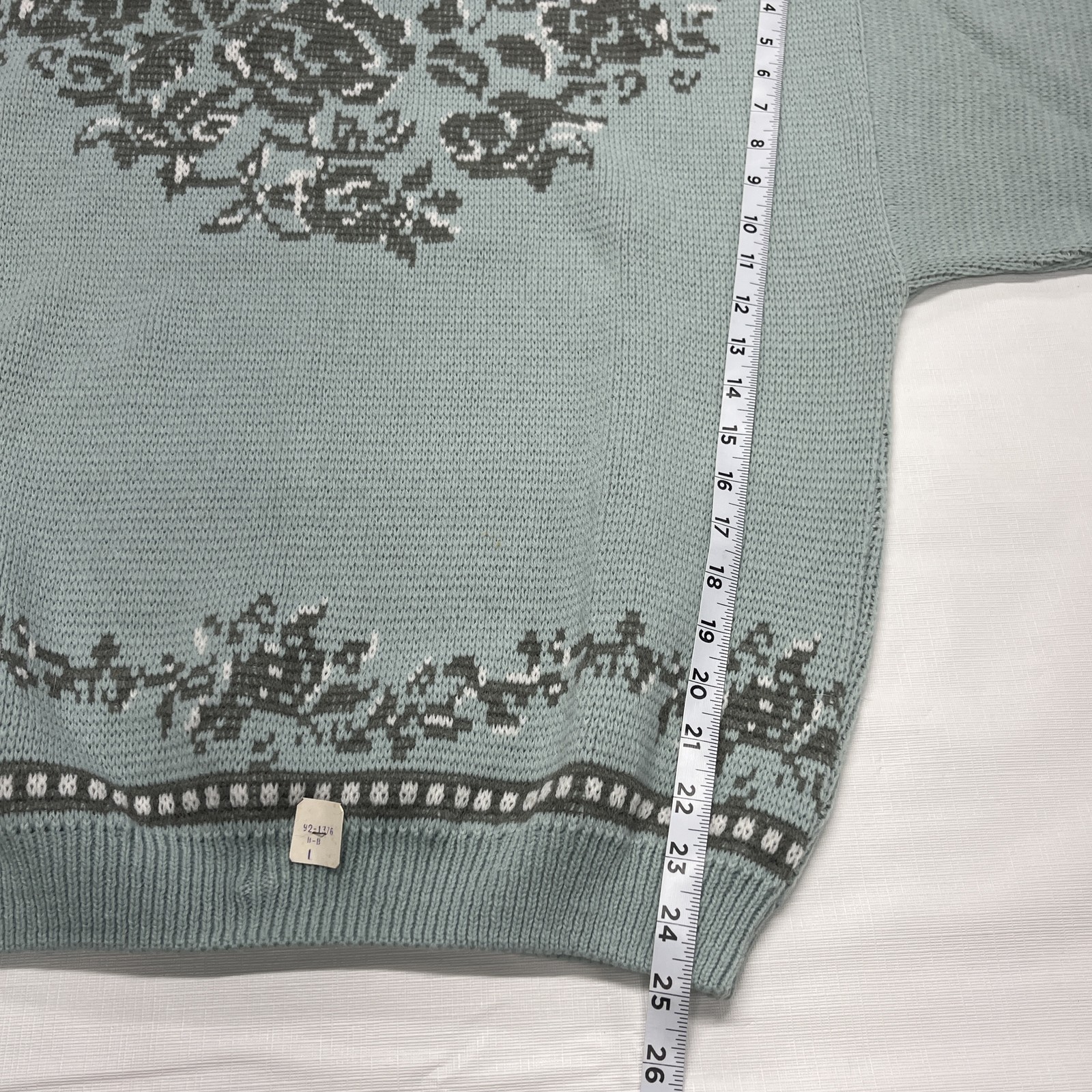 Vintage Rare 80s Together NWT Mint Green/Gray Geometric Rose Sweater Large