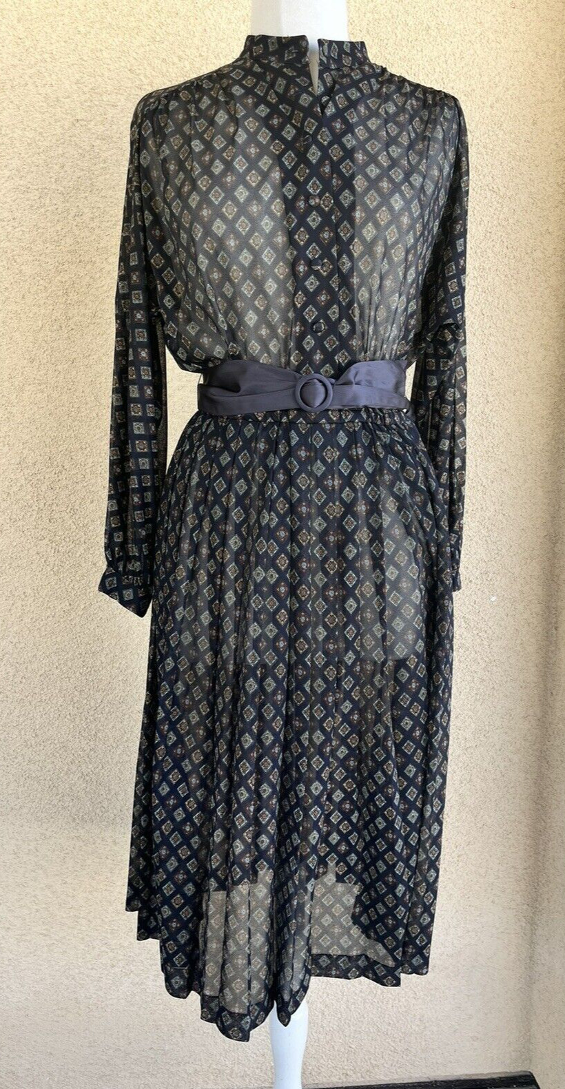 Neiman Marcus Nancy Greer NY size 12 Belted Dress Office Teacher Vintage 70s