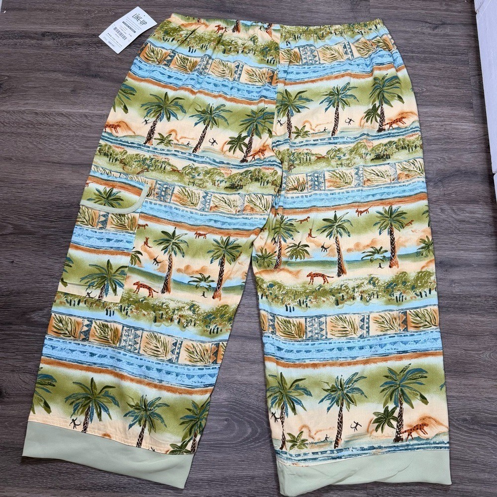 Vintage Tropical Capri Pants XL Elastic Waist Rayon Wide Leg