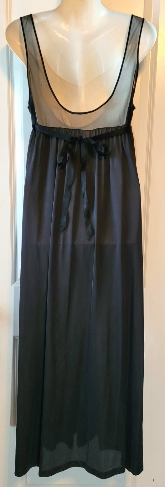 Vintage Evette Black Sheer Over Lace Nightgown Medium