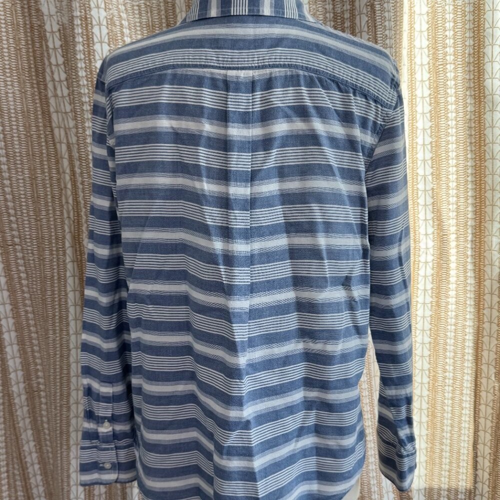 Chaps Denim Blue & White Striped Pullover Blouse | Size M