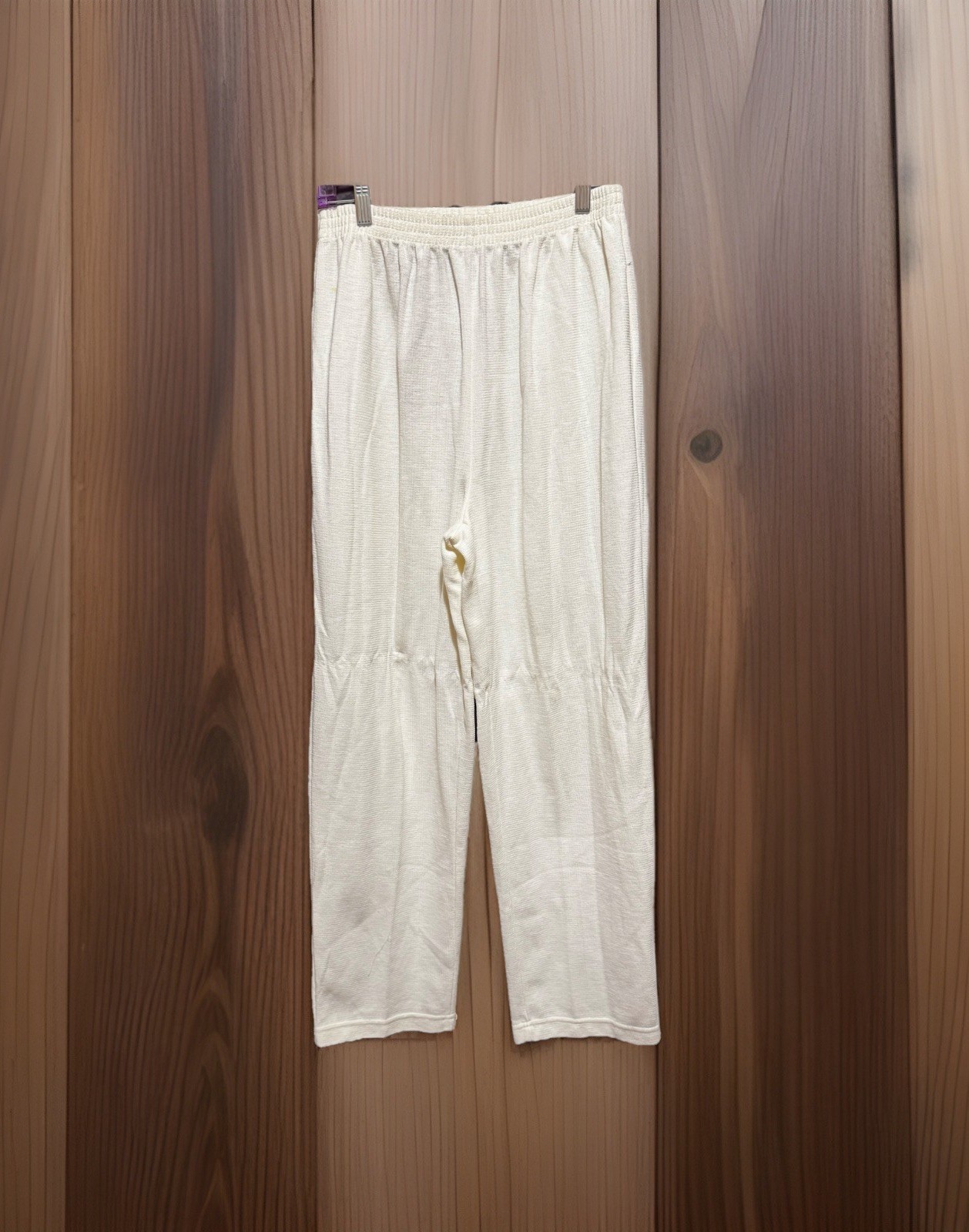 The Collective Ivory Ribbed Knit Wide-Leg Lounge Pants Elastic Waist Vintage 80s