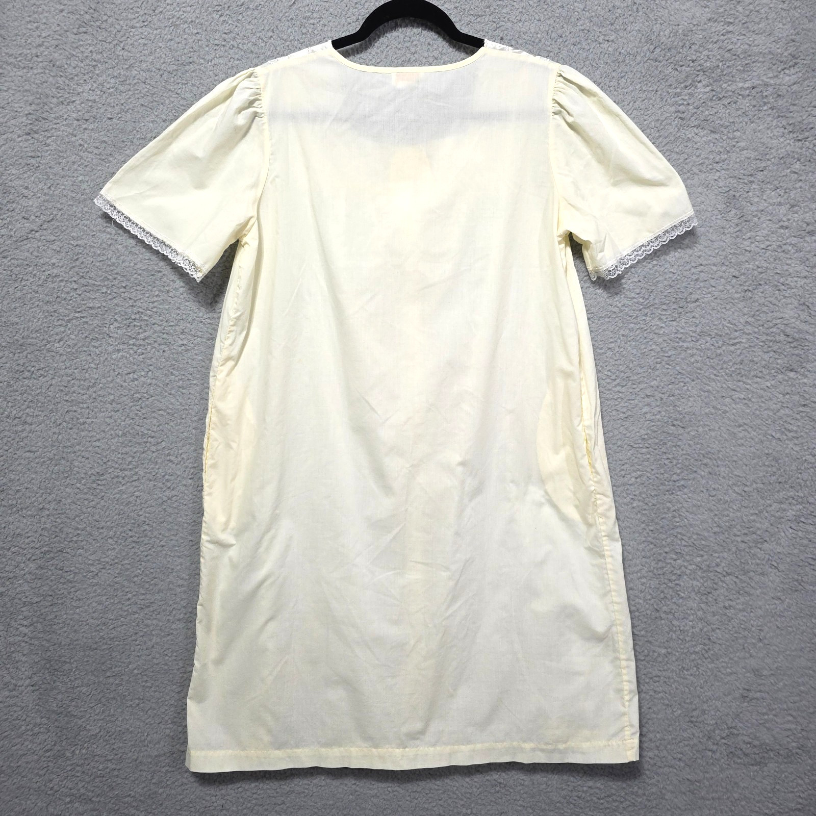 Vintage Barbizon Nightgown Dress Cotton Satin Lace Yellow Bow Embroidered M