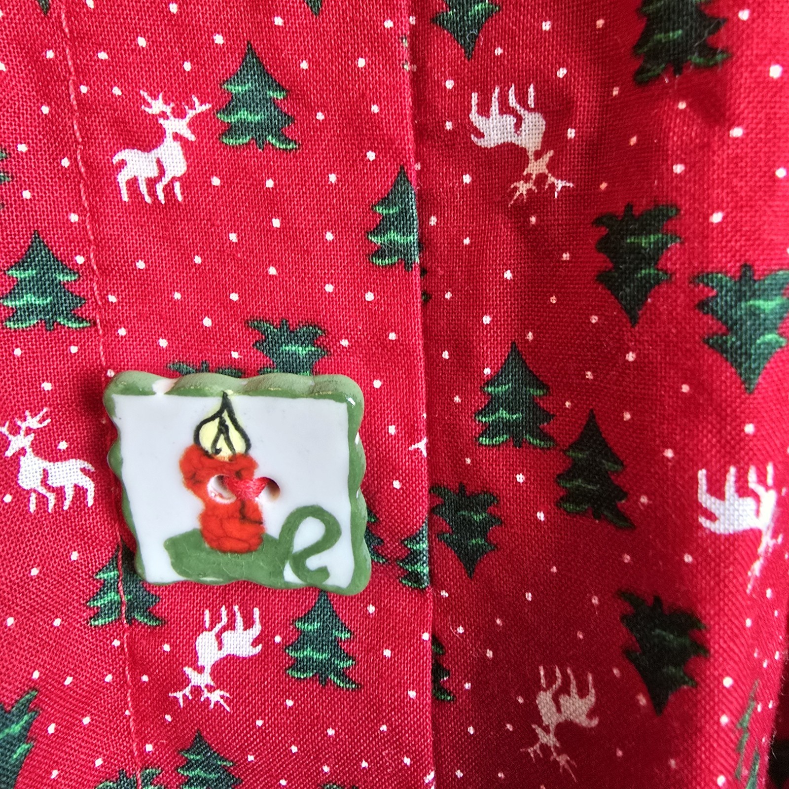 Vtg Dogwood Lane Dress Jumper S Red Fun Ceramic Buttons Festive 1 Front Pocket