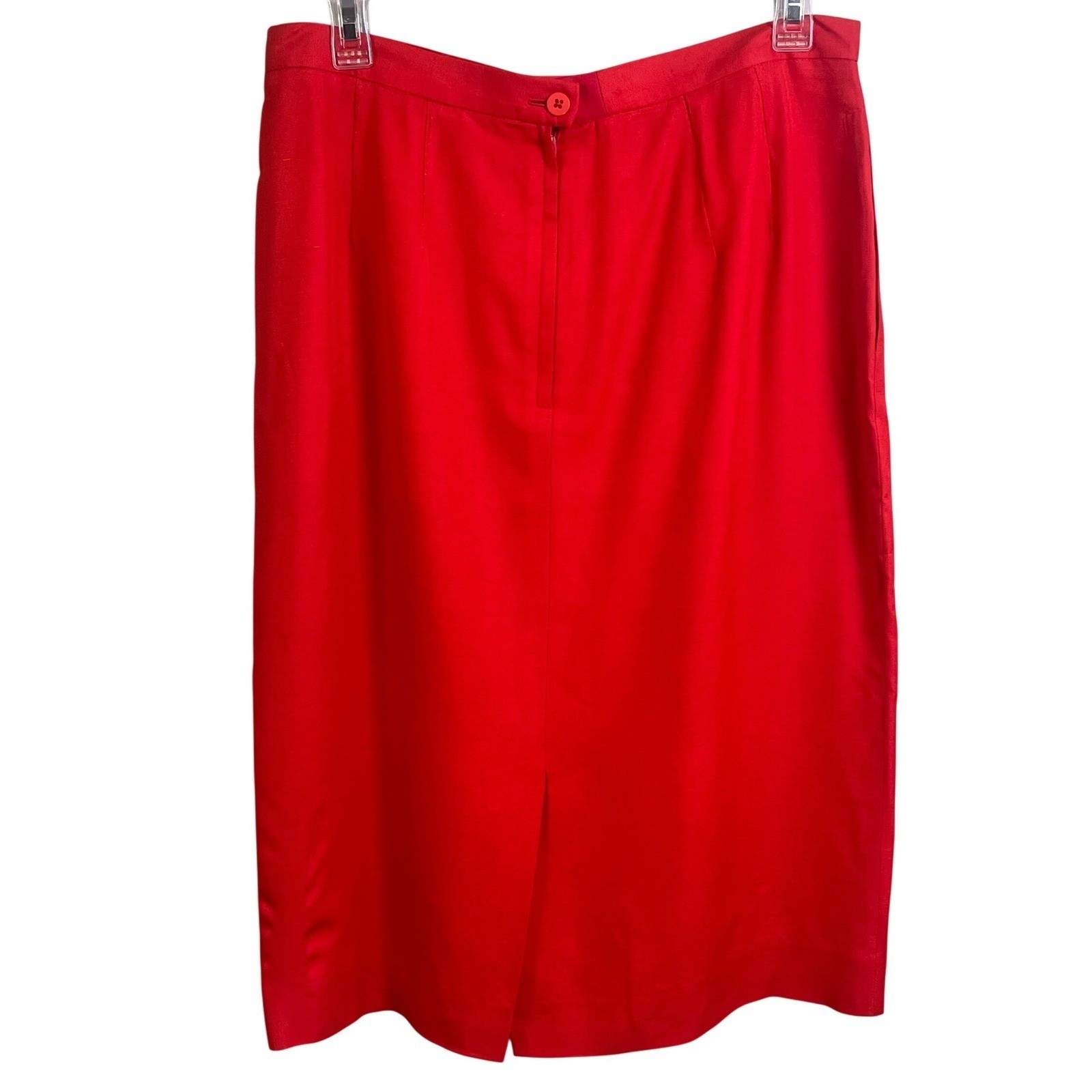 VTG Red Orange Silk Back Slit Lined Skirt Size 10 Womans Business