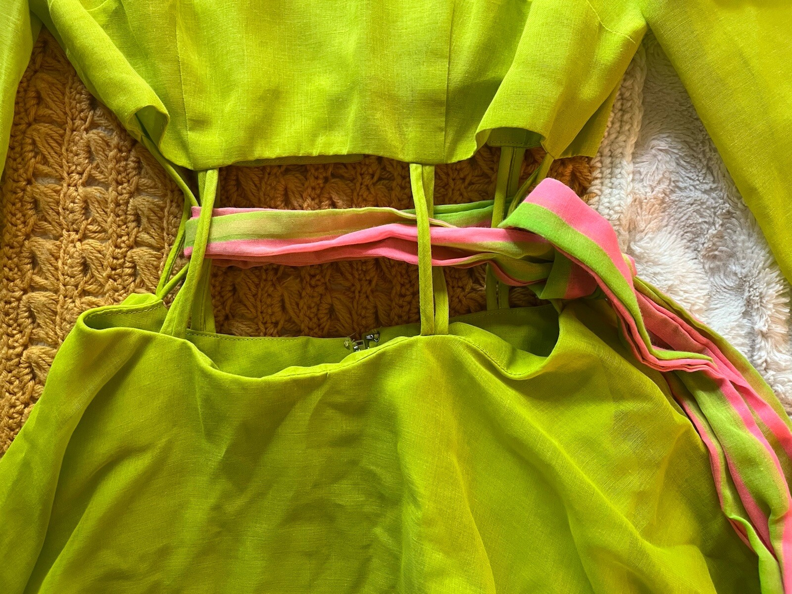 Green And Pink Saba 70s Cutout Midriff Party Dress