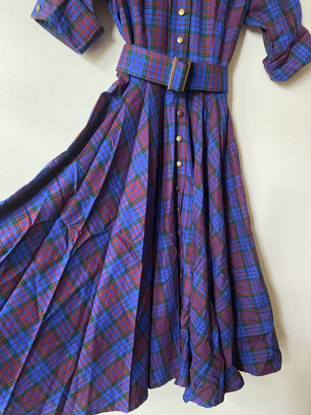 VINTAGE 1950s Rockabilly Gingham Plaid Women Shirtwaist Dress, Size Small