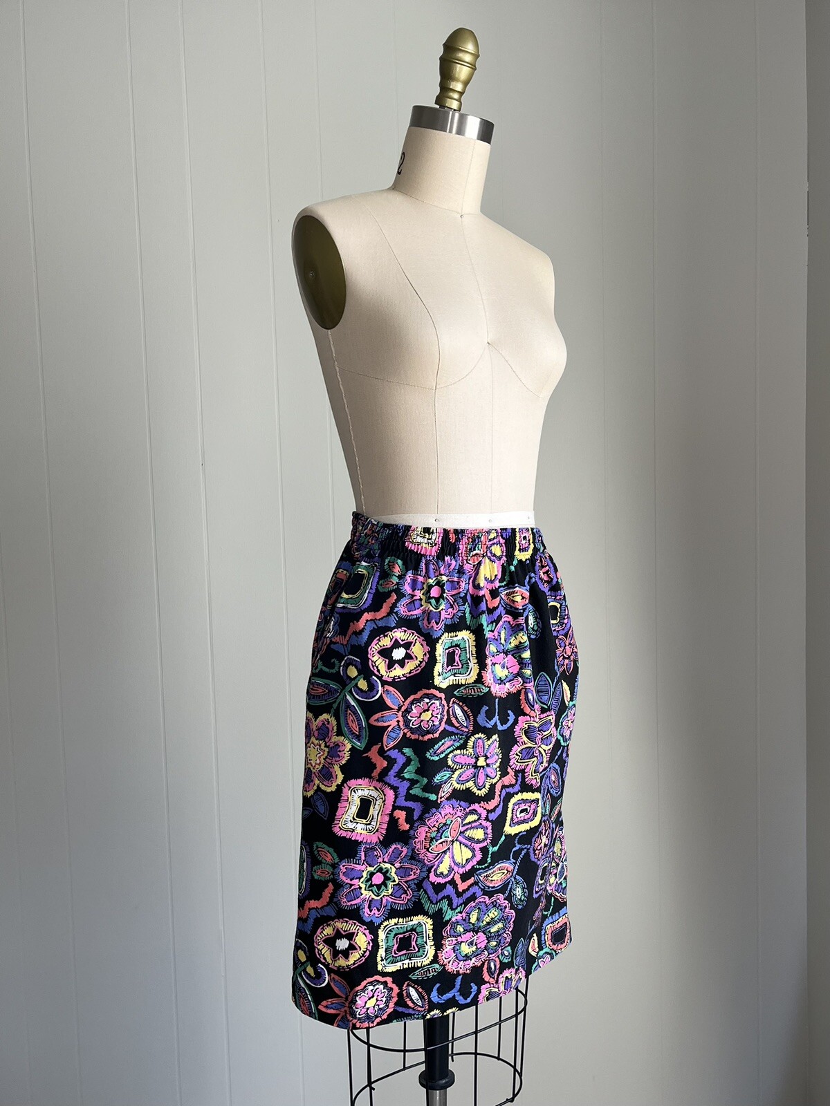 VINTAGE 90s Y2K Colorful Knee Length Skirt MEDIUM Grunge Stretchy Fairy Boho