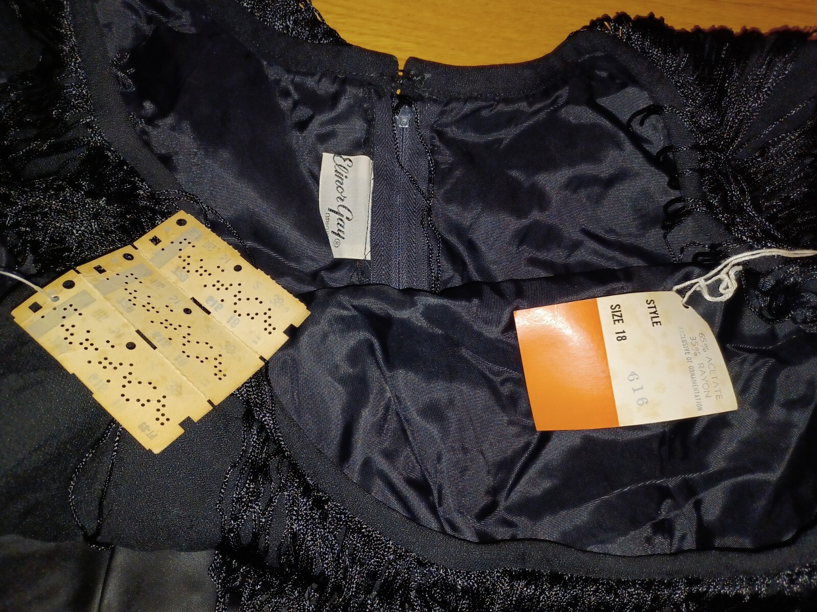 ELINOR GAY Black Fringe Vintage Dress Tags Attached Size 18