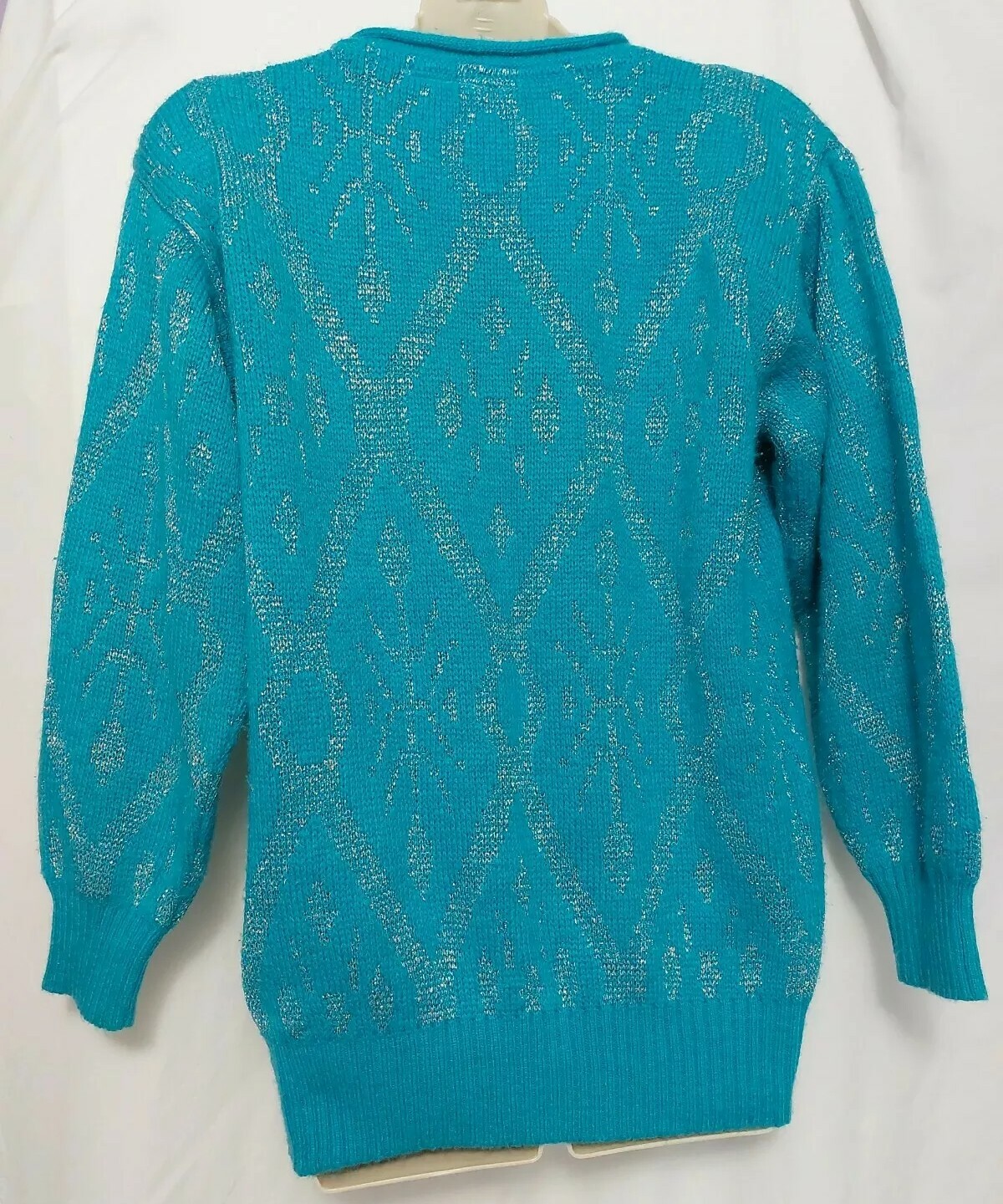 Vintage 80’s Voyager Sweater Aqua Blue w Silver Metallic Thread Acrylic Size S