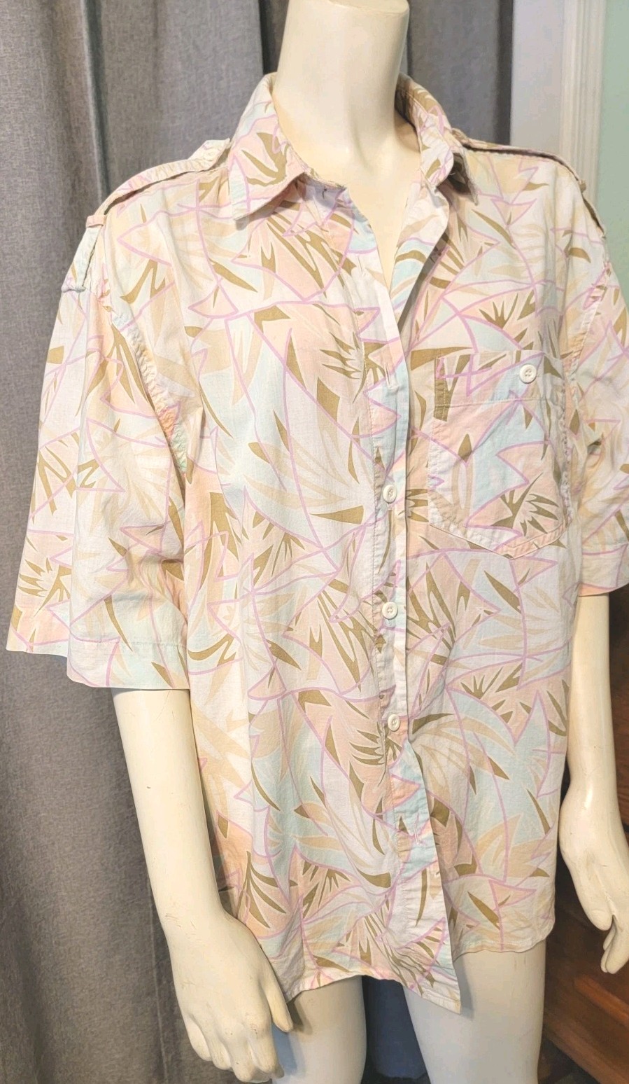 Vtg Grandmacore Counterparts Geometric Pastel Button Down Blouse Hong Kong Sz 10