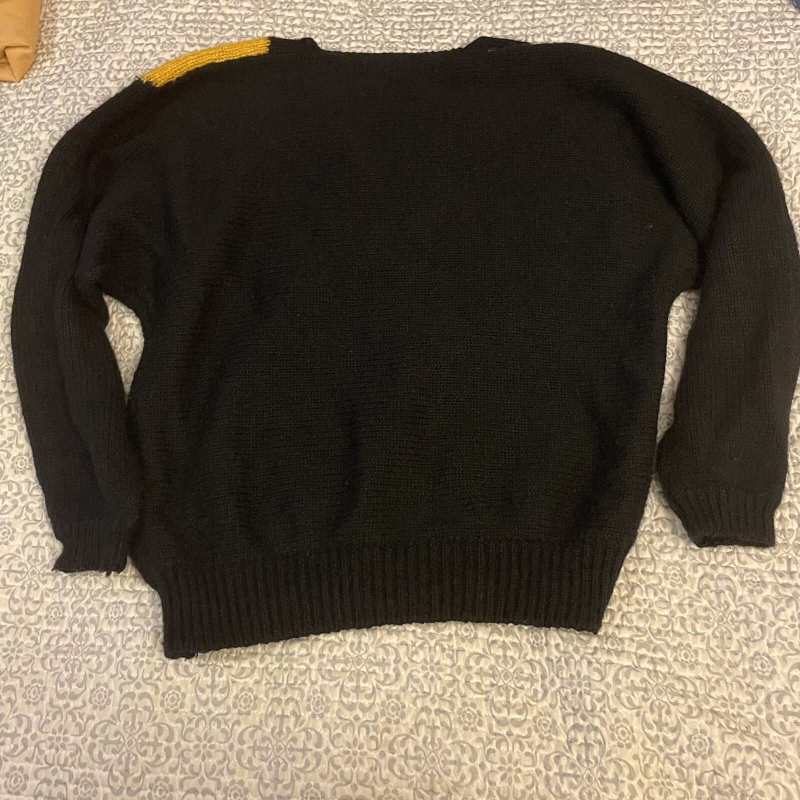 Vtg Rochelle California Black Floral V-Neck Sweater Size Large 80s